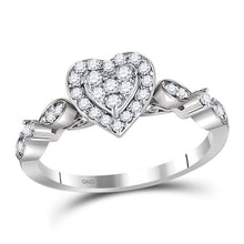  14k White Gold Womens Round Diamond Heart Cluster Ring 1/3 Cttw