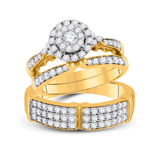  14k Yellow Gold His Hers Round Diamond Solitaire Matching Wedding Set 1-1/2 Cttw
