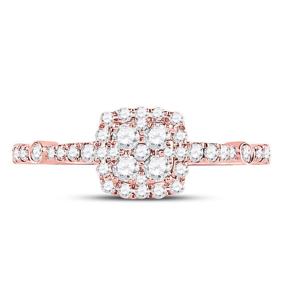 14k Rose Gold Round Diamond Square Cluster Bridal Wedding Engagement Ring 1/2 Cttw