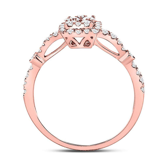 14k Rose Gold Round Diamond Square Cluster Bridal Wedding Engagement Ring 1/2 Cttw
