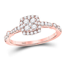  14k Rose Gold Round Diamond Square Cluster Bridal Wedding Engagement Ring 1/2 Cttw
