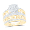 14k Yellow Gold His Hers Round Diamond Cluster Matching Wedding Set 1-3/8 Cttw