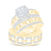 14k Yellow Gold His Hers Round Diamond Cluster Matching Wedding Set 1-3/8 Cttw