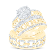  14k Yellow Gold His Hers Round Diamond Cluster Matching Wedding Set 1-3/8 Cttw