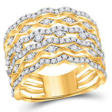  14k Yellow Gold Womens Round Diamond Modern Geometric Band Ring 1-1/3 Cttw