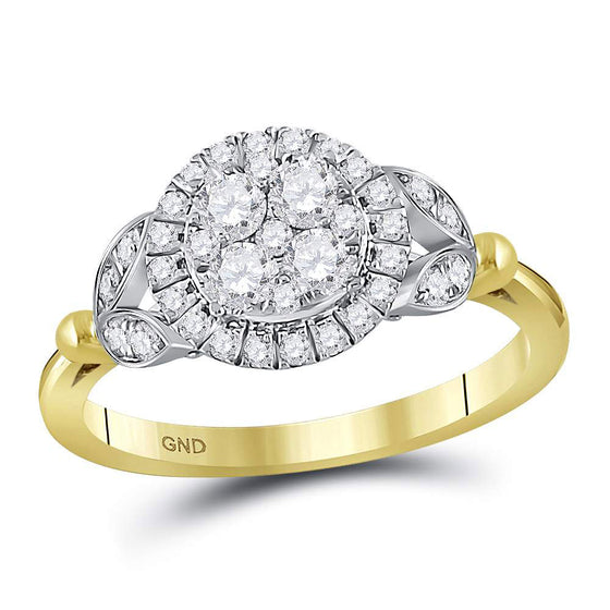 14k Yellow Gold Round Diamond Cluster Bridal Wedding Engagement Ring 3/4 Cttw