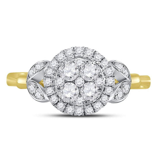 14k Yellow Gold Round Diamond Cluster Bridal Wedding Engagement Ring 3/4 Cttw