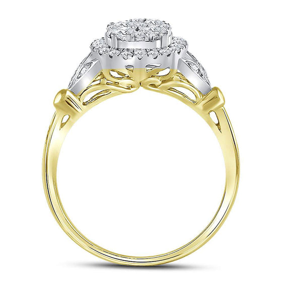 14k Yellow Gold Round Diamond Cluster Bridal Wedding Engagement Ring 3/4 Cttw
