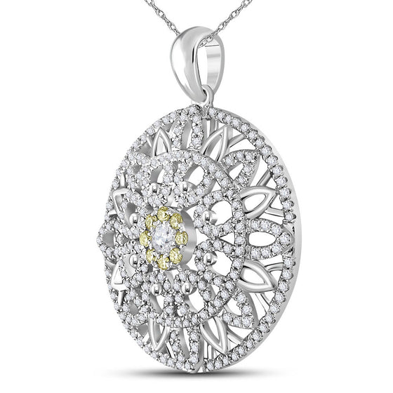 14k White Gold Womens Round Diamond Mandala Circle Pendant 1 Cttw