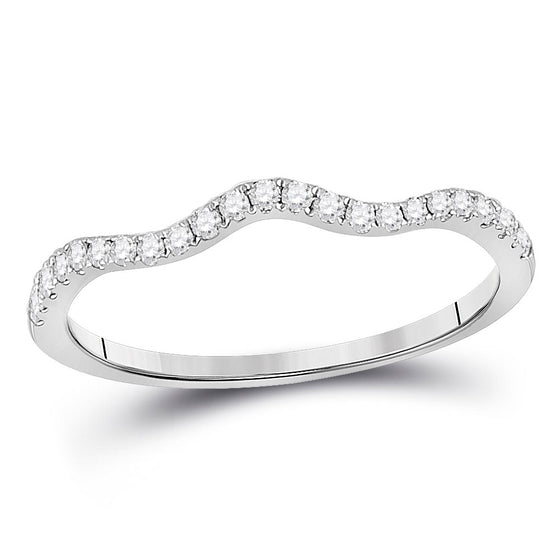 10k White Gold Womens Round Diamond Contoured Stackable Band Ring 1/5 Cttw