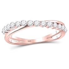  10k Rose Gold Womens Round Diamond Crossover Stackable Band Ring 1/3 Cttw