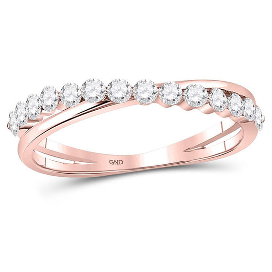 10k Rose Gold Womens Round Diamond Crossover Stackable Band Ring 1/3 Cttw