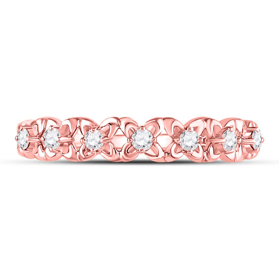 10k Rose Gold Womens Round Diamond Flower Petal Stackable Band Ring 1/6 Cttw