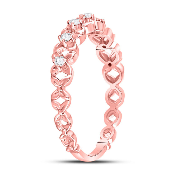 10k Rose Gold Womens Round Diamond Flower Petal Stackable Band Ring 1/6 Cttw