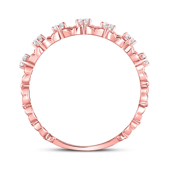 10k Rose Gold Womens Round Diamond Flower Petal Stackable Band Ring 1/6 Cttw