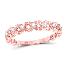  10k Rose Gold Womens Round Diamond Flower Petal Stackable Band Ring 1/6 Cttw