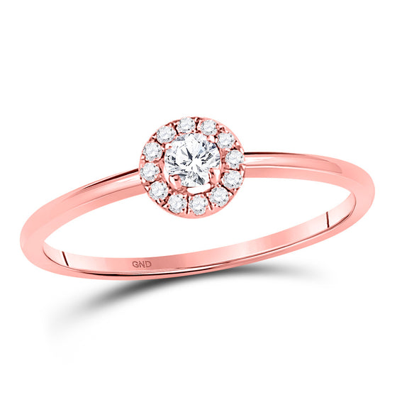 10k Rose Gold Womens Round Diamond Solitaire Stackable Band Ring 1/5 Cttw