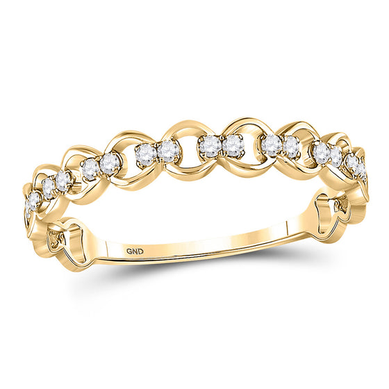 10k Yellow Gold Womens Round Diamond Link Stackable Band Ring 1/8 Cttw