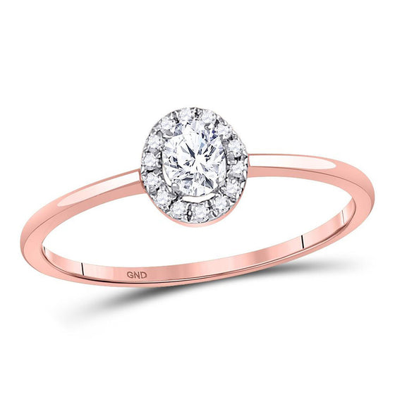 10k Rose Gold Oval Diamond Halo Bridal Wedding Engagement Ring 1/3 Cttw