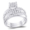 14k White Gold His Hers Round Diamond Cluster Matching Wedding Set 1-1/2 Cttw