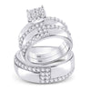 14k White Gold His Hers Round Diamond Cluster Matching Wedding Set 1-1/2 Cttw