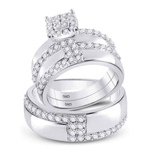  14k White Gold His Hers Round Diamond Cluster Matching Wedding Set 1-1/2 Cttw