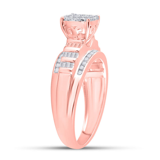 10k Rose Gold Round Diamond Cluster Bridal Wedding Engagement Ring 1/2 Cttw