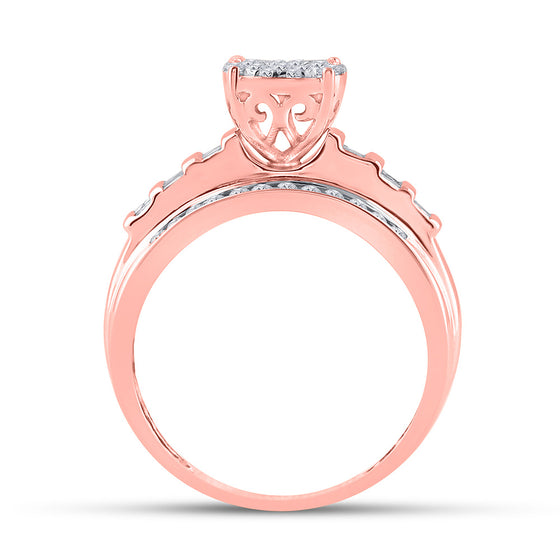 10k Rose Gold Round Diamond Cluster Bridal Wedding Engagement Ring 1/2 Cttw