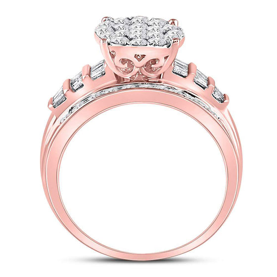 10k Rose Gold Round Diamond Cluster Bridal Wedding Engagement Ring 1 Cttw