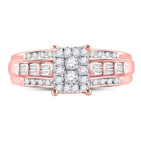 10k Rose Gold Round Diamond Cluster Bridal Wedding Engagement Ring 1/2 Cttw