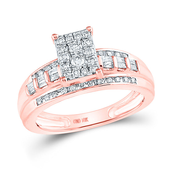 10k Rose Gold Round Diamond Cluster Bridal Wedding Engagement Ring 1/2 Cttw