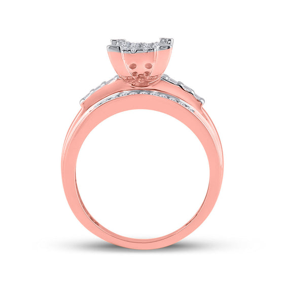 10k Rose Gold Round Diamond Cluster Bridal Wedding Engagement Ring 1/2 Cttw