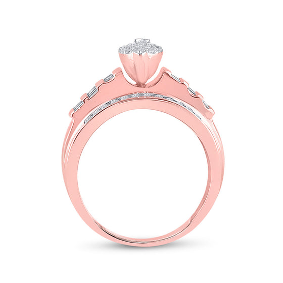 10k Rose Gold Round Diamond Cluster Bridal Wedding Engagement Ring 1/2 Cttw