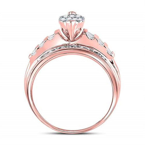 10k Rose Gold Round Diamond Cluster Bridal Wedding Engagement Ring 1/2 Cttw