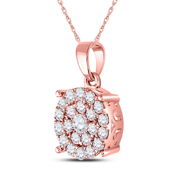 10k Rose Gold Womens Round Diamond Cluster Pendant 1 Cttw