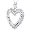 14k White Gold Womens Round Diamond Beaded Heart Pendant 1/4 Cttw