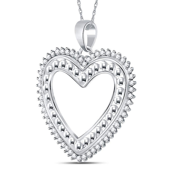 14k White Gold Womens Round Diamond Beaded Heart Pendant 1/4 Cttw