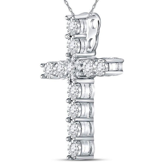 14k White Gold Womens Round Diamond Cross Pendant 3/8 Cttw
