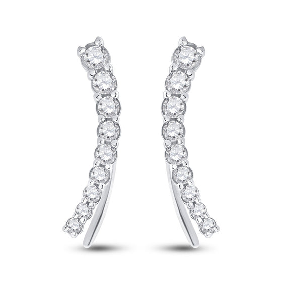 10k White Gold Womens Round Diamond Graduated Climber Earrings 1/2 Cttw