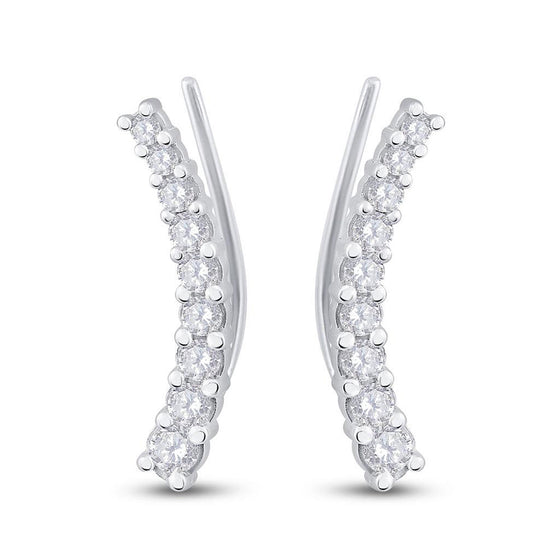 10k White Gold Womens Round Diamond Graduated Climber Earrings 1 Cttw