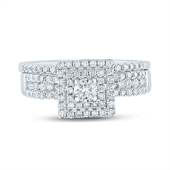 14k White Gold Round Diamond Bridal Wedding Ring Band Set 7/8 Cttw