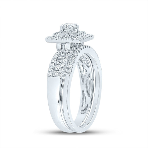 14k White Gold Round Diamond Bridal Wedding Ring Band Set 7/8 Cttw