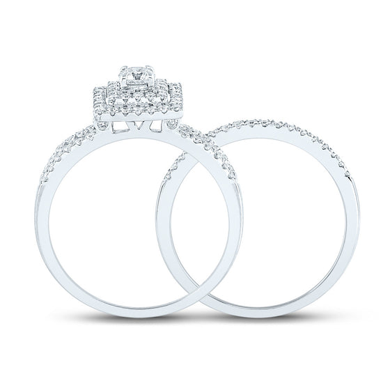 14k White Gold Round Diamond Bridal Wedding Ring Band Set 7/8 Cttw