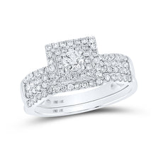  14k White Gold Round Diamond Bridal Wedding Ring Band Set 7/8 Cttw
