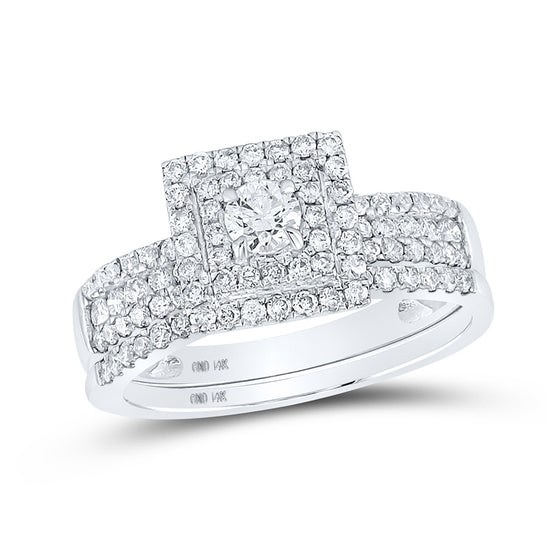 14k White Gold Round Diamond Bridal Wedding Ring Band Set 7/8 Cttw
