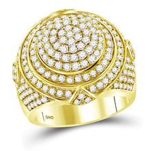 14k Yellow Gold Mens Round Diamond Concentric Circle Cluster Ring 3-1/3 Cttw