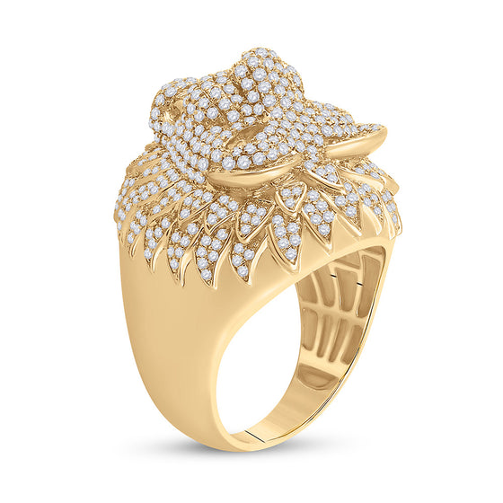 14k Yellow Gold Mens Round Diamond Lion Head Animal Ring 2-3/4 Cttw