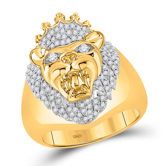 10k Yellow Gold Mens Round Diamond Lion Fashion Ring 5/8 Cttw