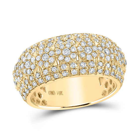 14k Yellow Gold Mens Round Diamond Luxury Lined Cluster Band Ring 2-1/4 Cttw