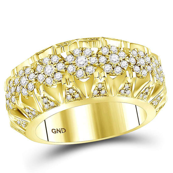 14k Yellow Gold Mens Round Diamond Cluster Luxury Band Ring 1-1/2 Cttw